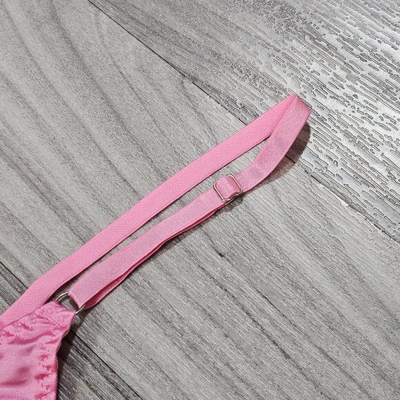 Frederick's of Hollywood Pink Adjustable Satin Thong Panty with Rhinestone Back - Picture 2 of 5